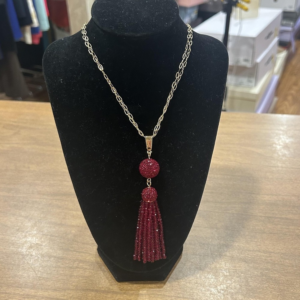 Talbots Necklace Red Crystal Tassel Pendant 22" Womens Statement Fashion Jewelry